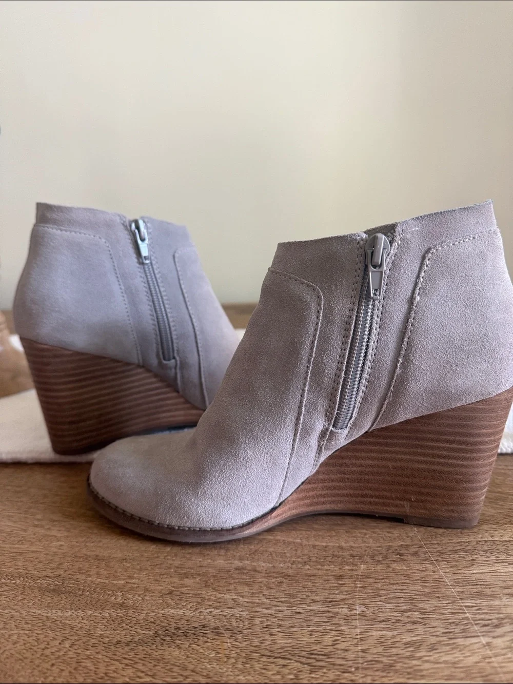 Lucky Brand Suede Wedge Ankle Boot in Light Gray
